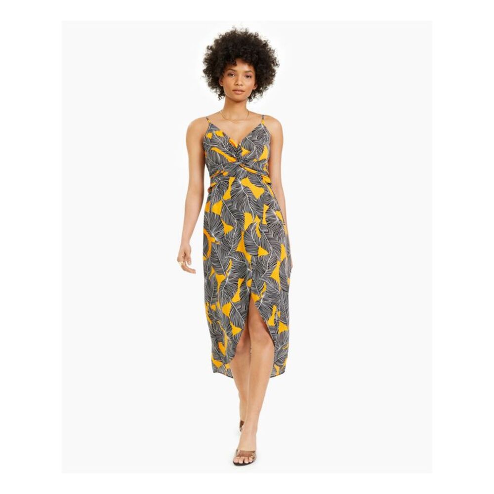 BAR III DRESSES Womens Twist Front V-back Hem Spaghetti Strap Midi Dress
